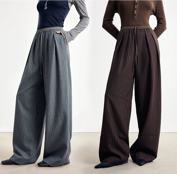 Striped wool blend drape straight pants B4328