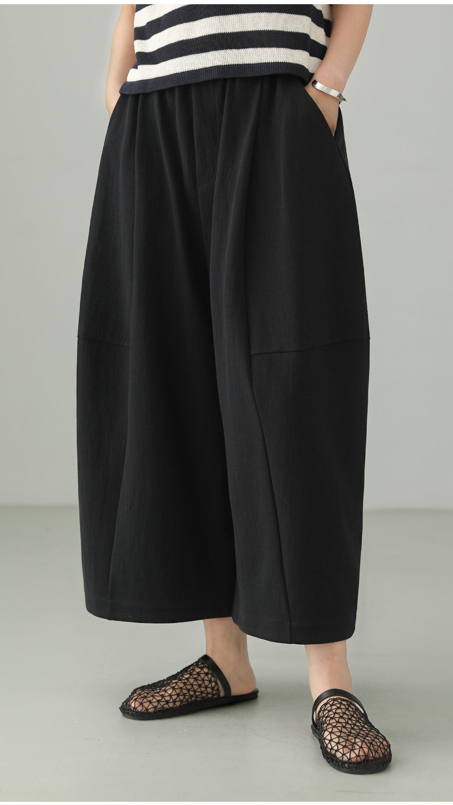 Tencel Cotton Cropped Wide Pants B4763