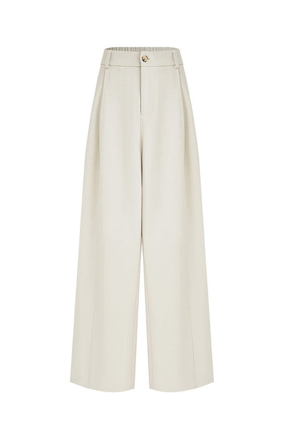 Lyocell Cotton Off-White Pleated Wide-Leg Pants B4912