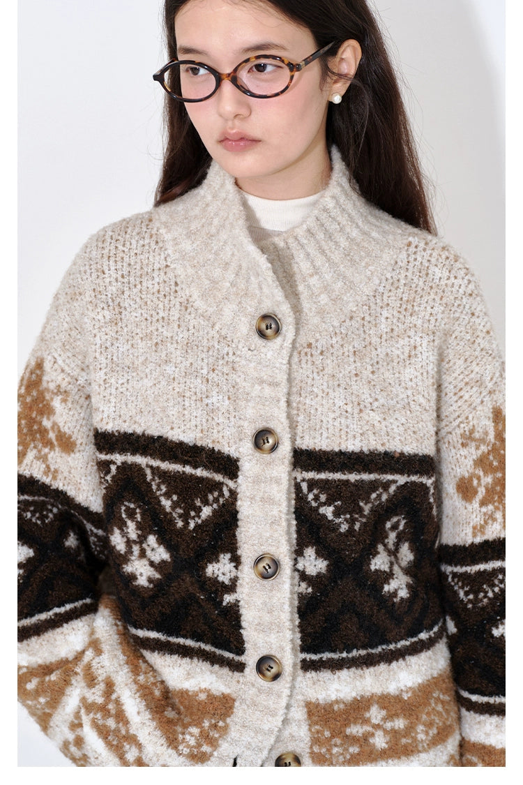 Isle Jacquard Knit High Neck Cardigan B4404