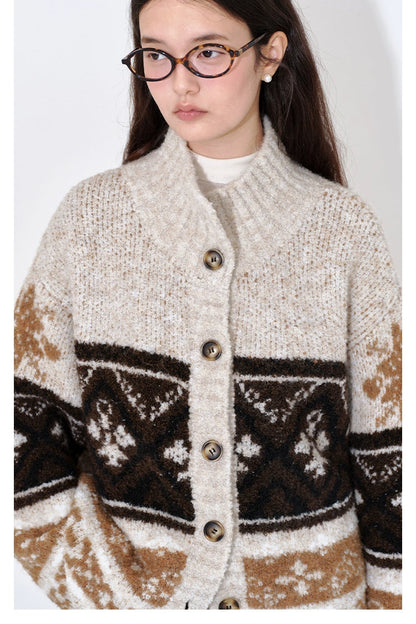 Isle Jacquard Knit High Neck Cardigan B4404