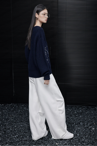 ホワイトフリーススウェットルーズワイドパンツ　B4365