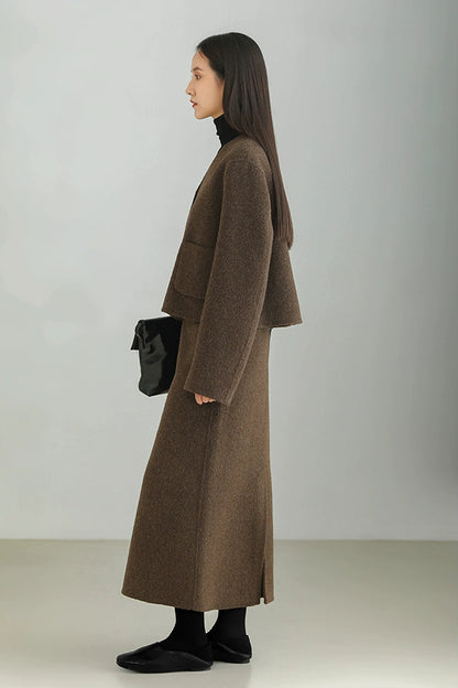 Wool Blend Double Face Slit Skirt B4528