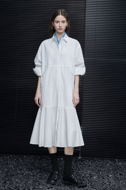 White mid-length polo collar shirt dress B4640