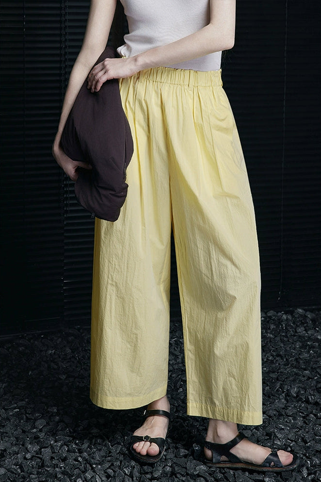 レモンイエローストレートワイドルーズクロップドパンツ　B3949