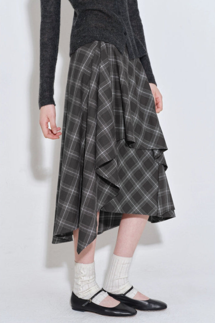 格紋層疊不規則半身裙 B4216