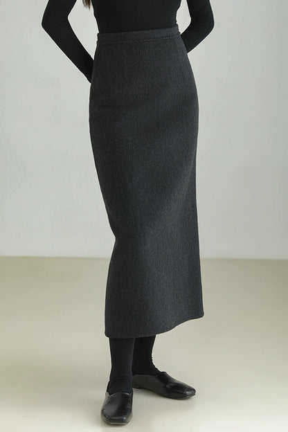 Wool Blend Double Face Slit Skirt B4528