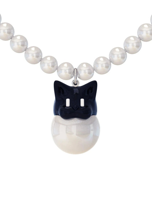 Black Kitty Pearl Chain Necklace B2795