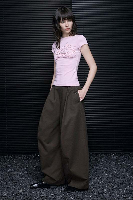 Cotton Brown Loose Drape Wide Pants B4708