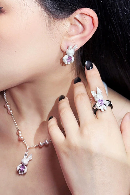 S925ダークゴシックバニーピアス（シングル）　B3977