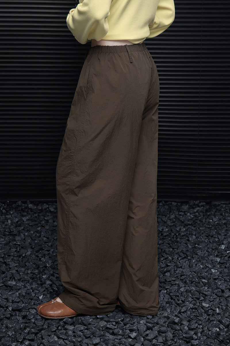 Brown padded wrinkled wide pants B4558