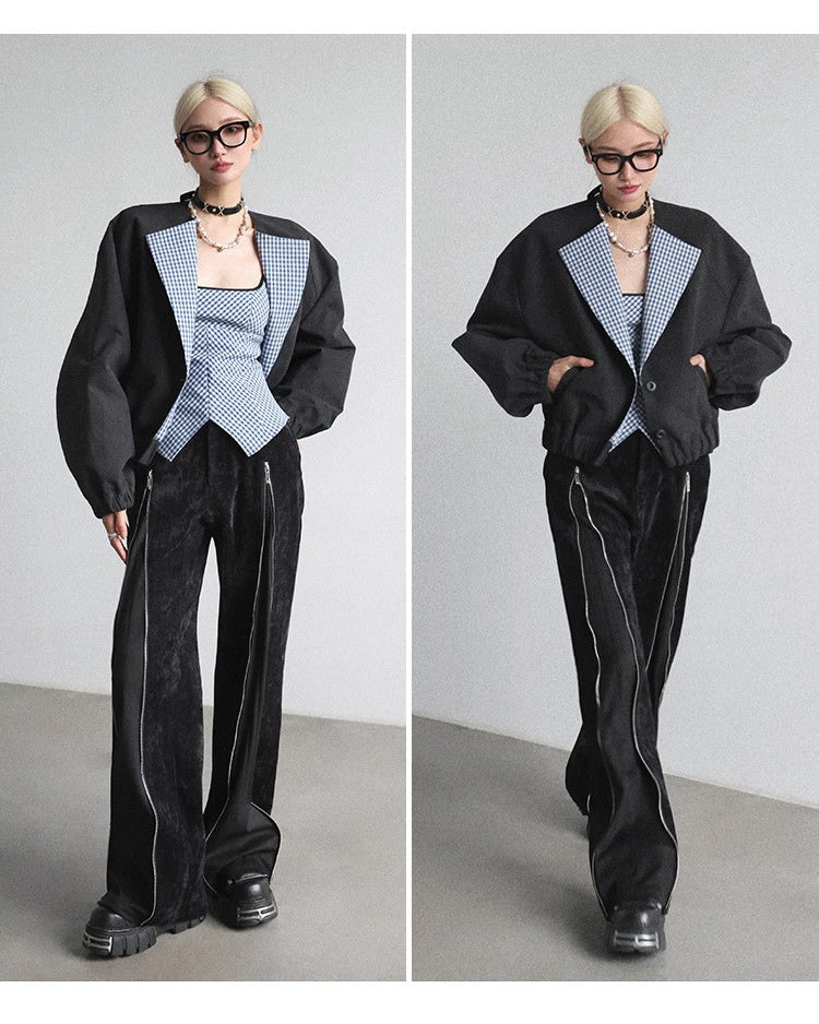 ラペルワイドショルダーショートジャケット　B4653