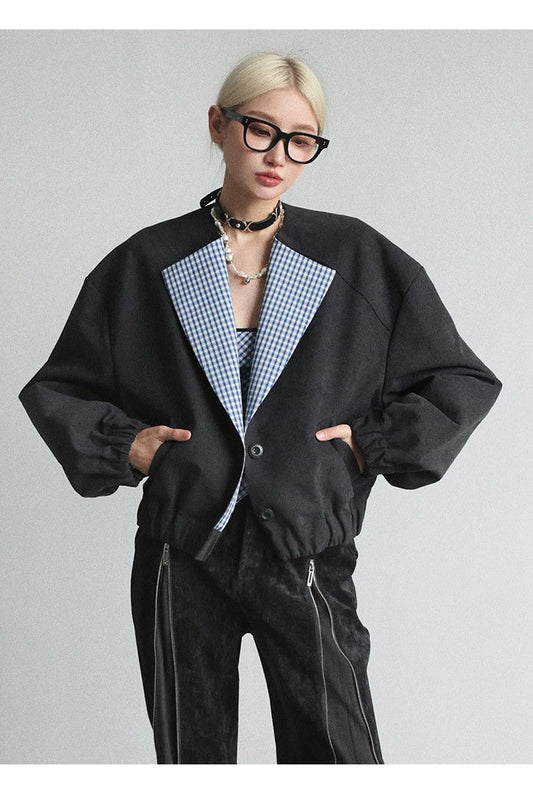 ラペルワイドショルダーショートジャケット　B4653
