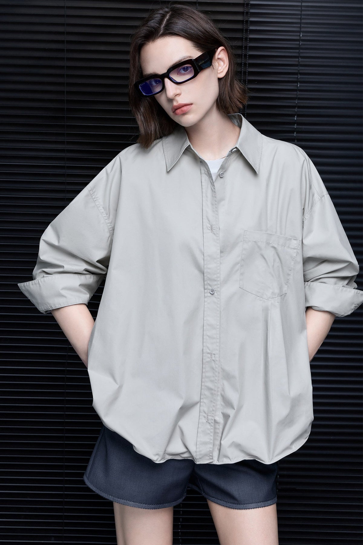 Gray Green 100% Cotton Drop Shoulder Shirt B4977