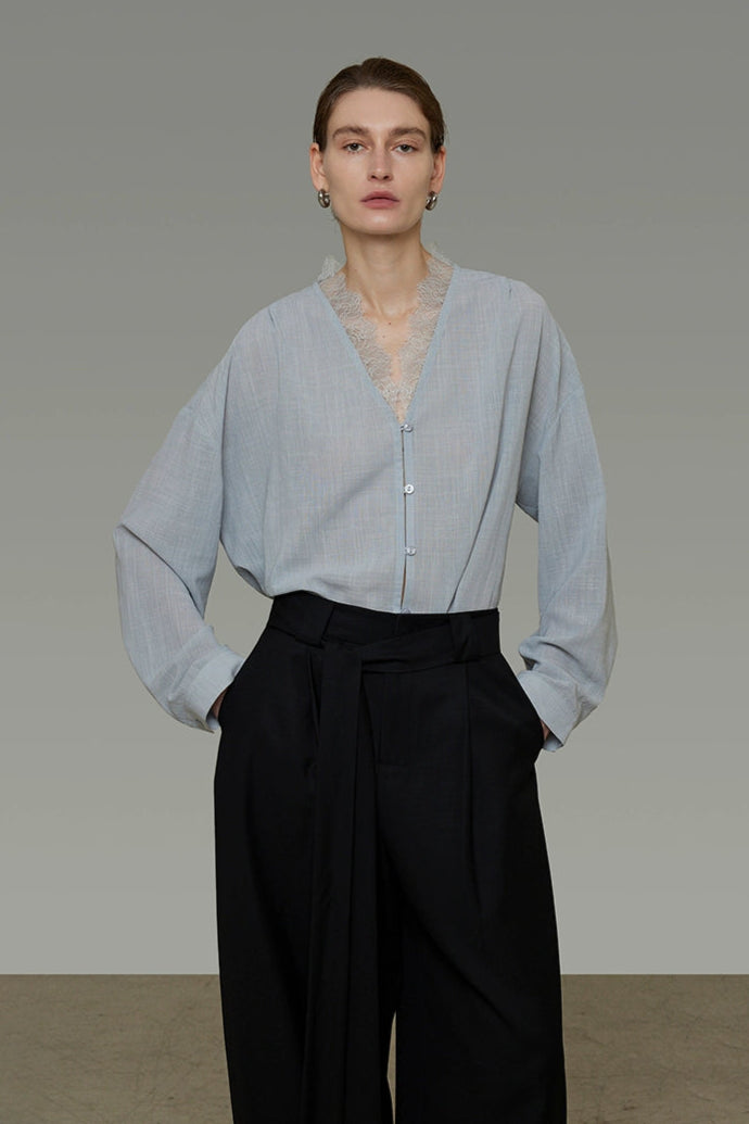 Lace V-neck loose blouse B4293