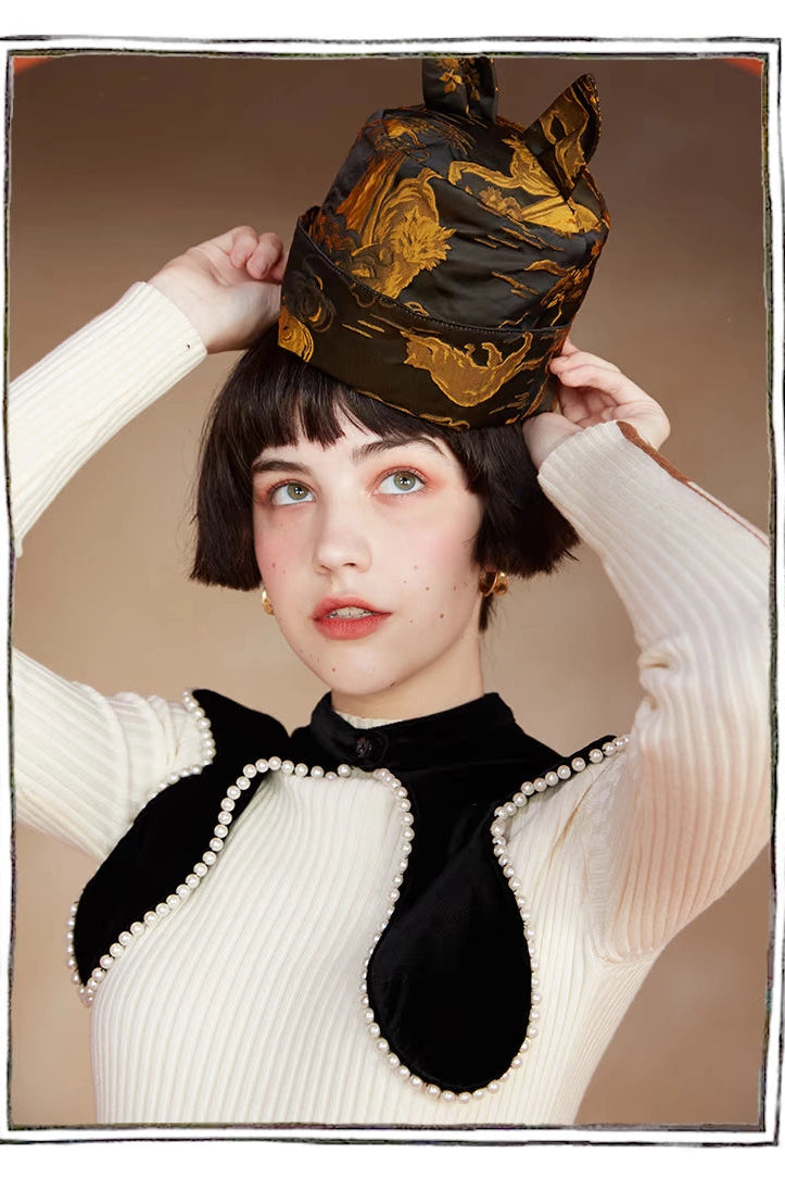 ユニークパールビーズベルベットカラー　b4446