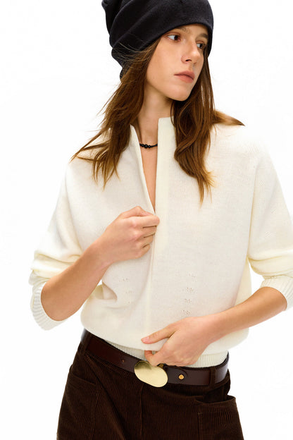 Off-white half-zip stand-collar knit top B5015
