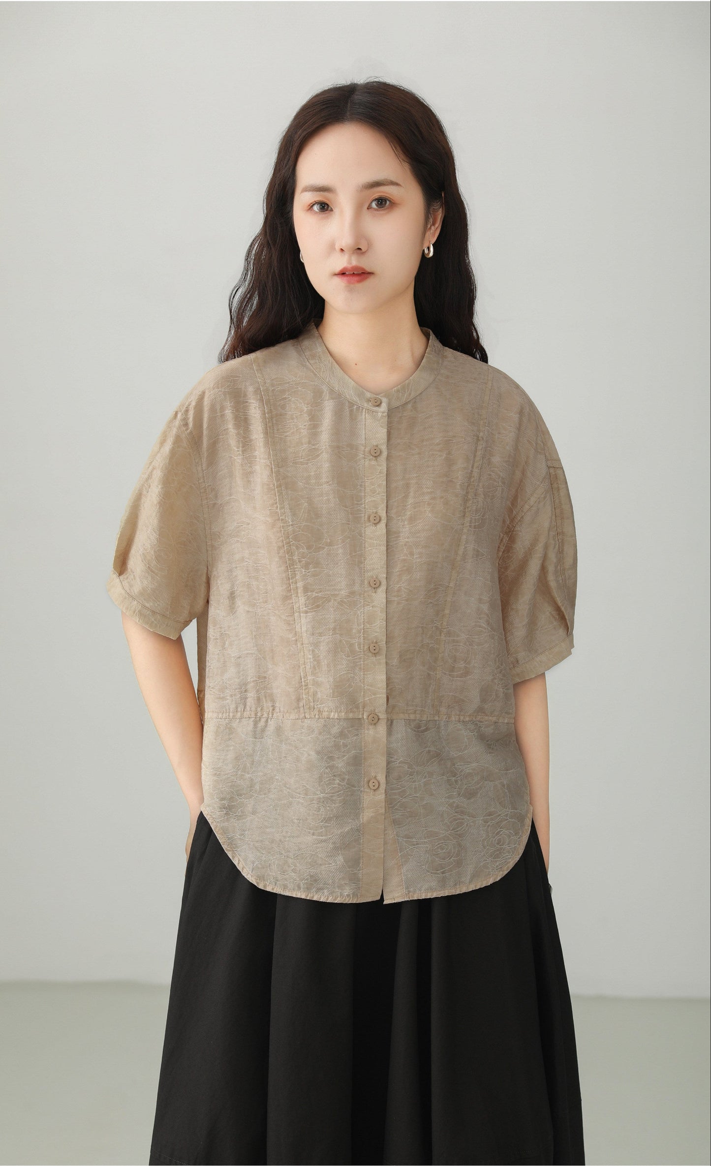 Art Style Tencel Blend Jacquard Blouse B4894
