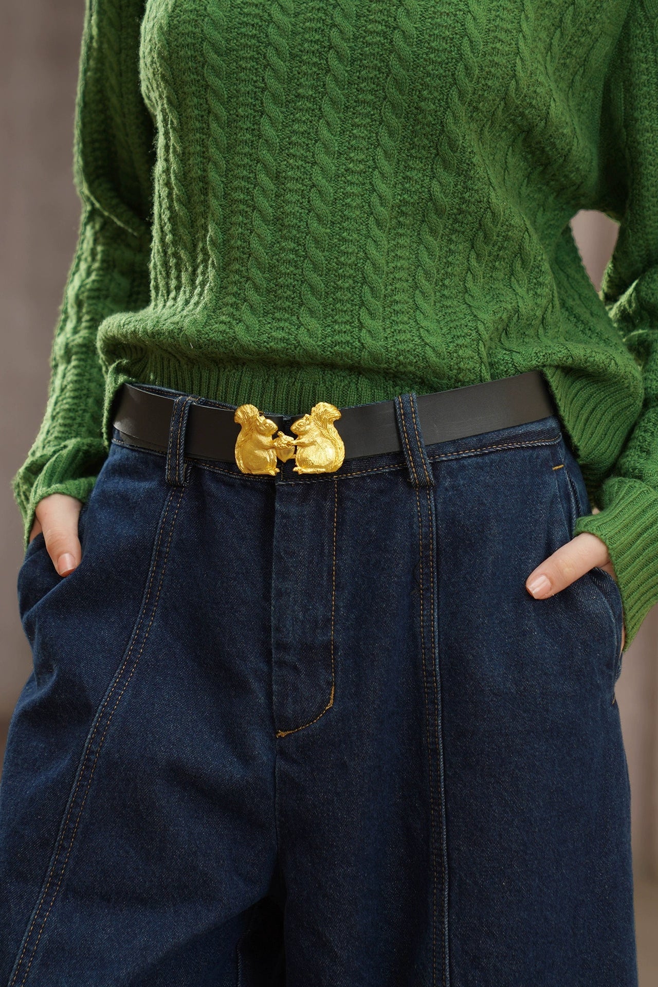 普魯士藍闊腿彎刀牛仔褲 B4448