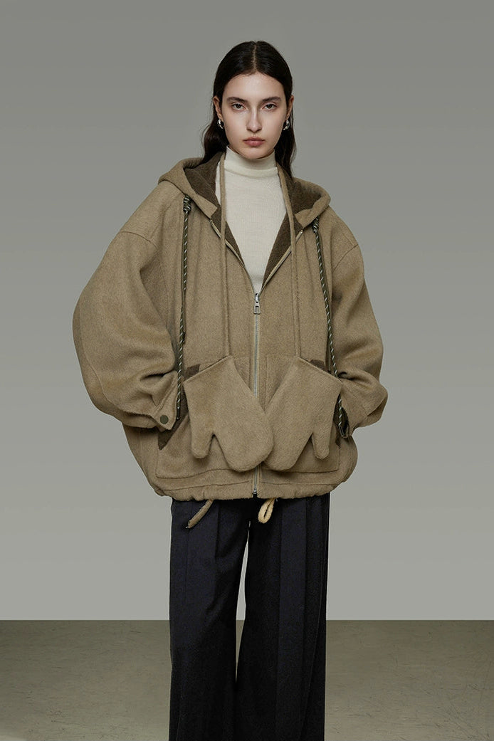 Reversible double-face wool hooded short coat B4510