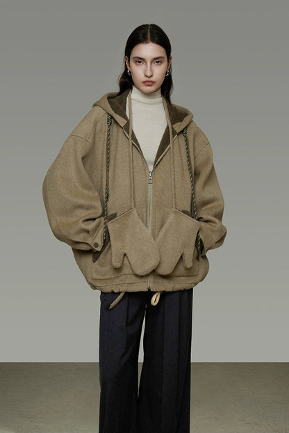 Reversible double-face wool hooded short coat B4510