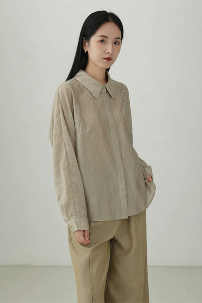天絲提花寬鬆長袖襯衫B4269