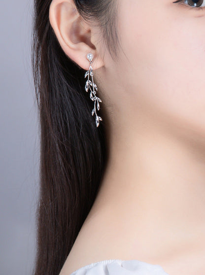 S925 Asymmetric Color Willow Beam Long Earrings B2212