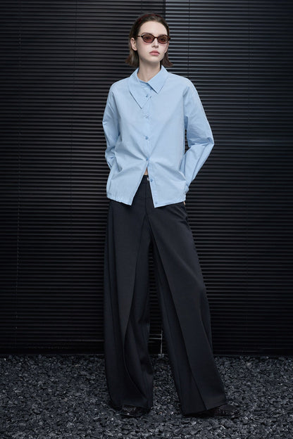 ブルーピュアコットンイレギュラーカラーシャツ　B4695