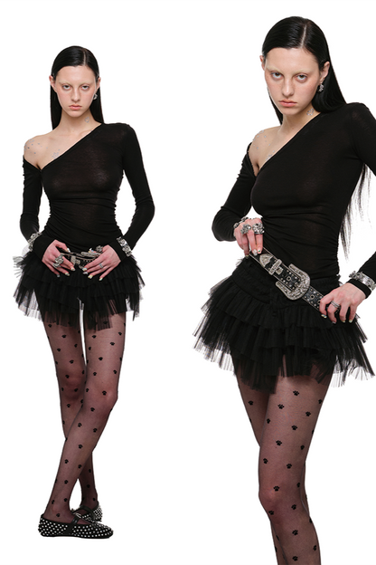 Multi-layer pleated mesh skirt B3790