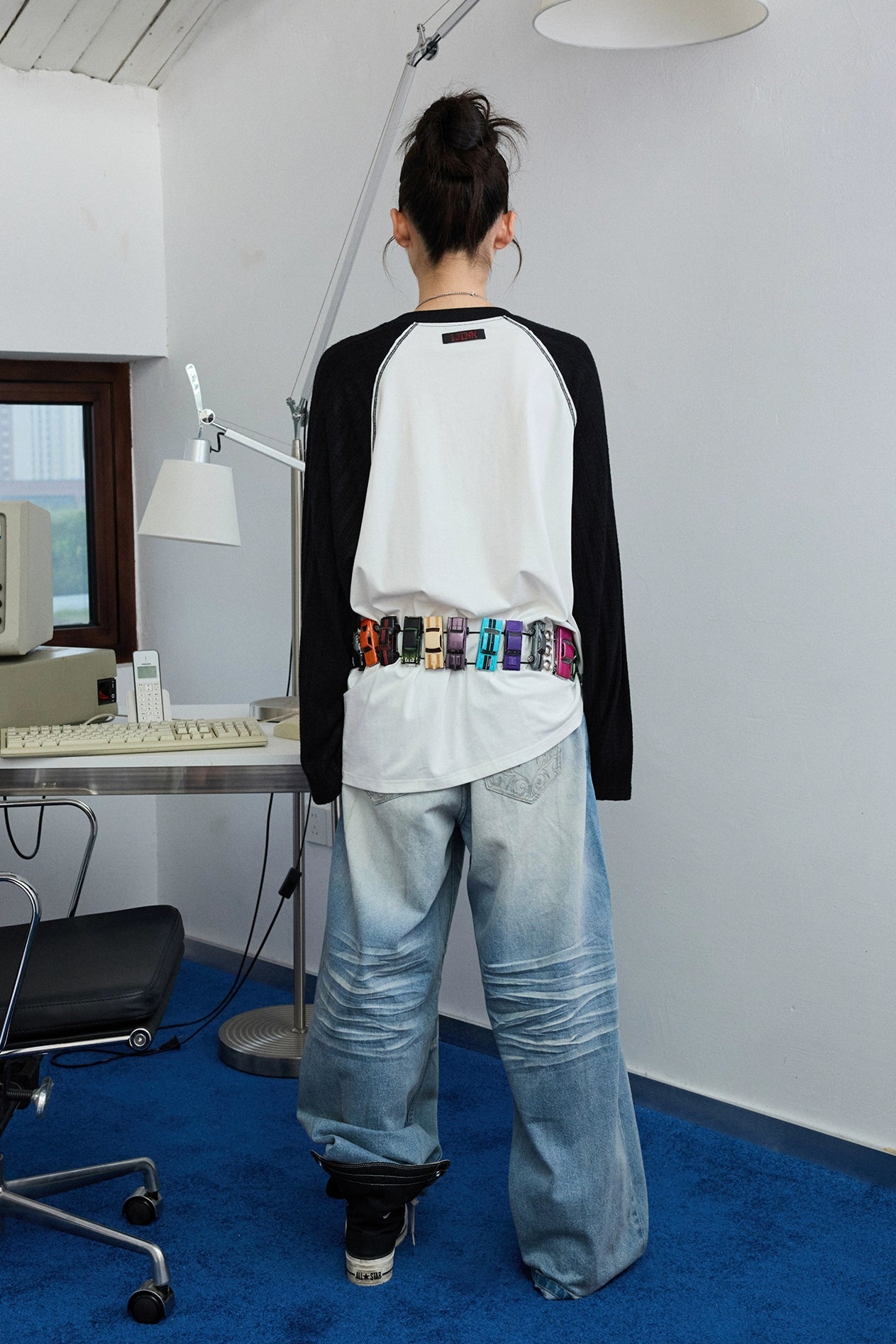 Biker Cat Print Raglan Sleeve T-Shirt B4319