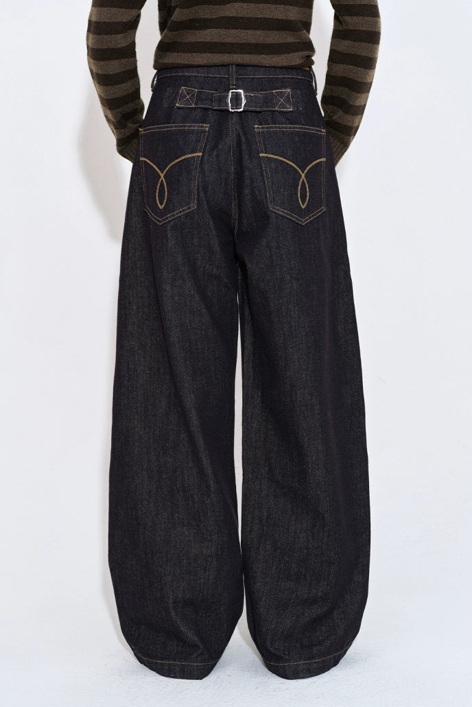 扣環撞色壓線牛仔褲 B4398