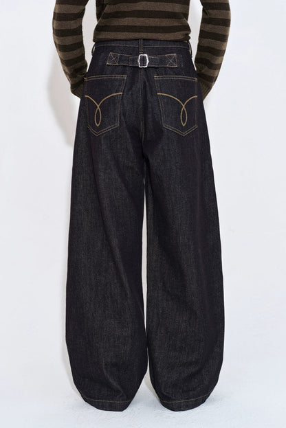 扣環撞色壓線牛仔褲 B4398