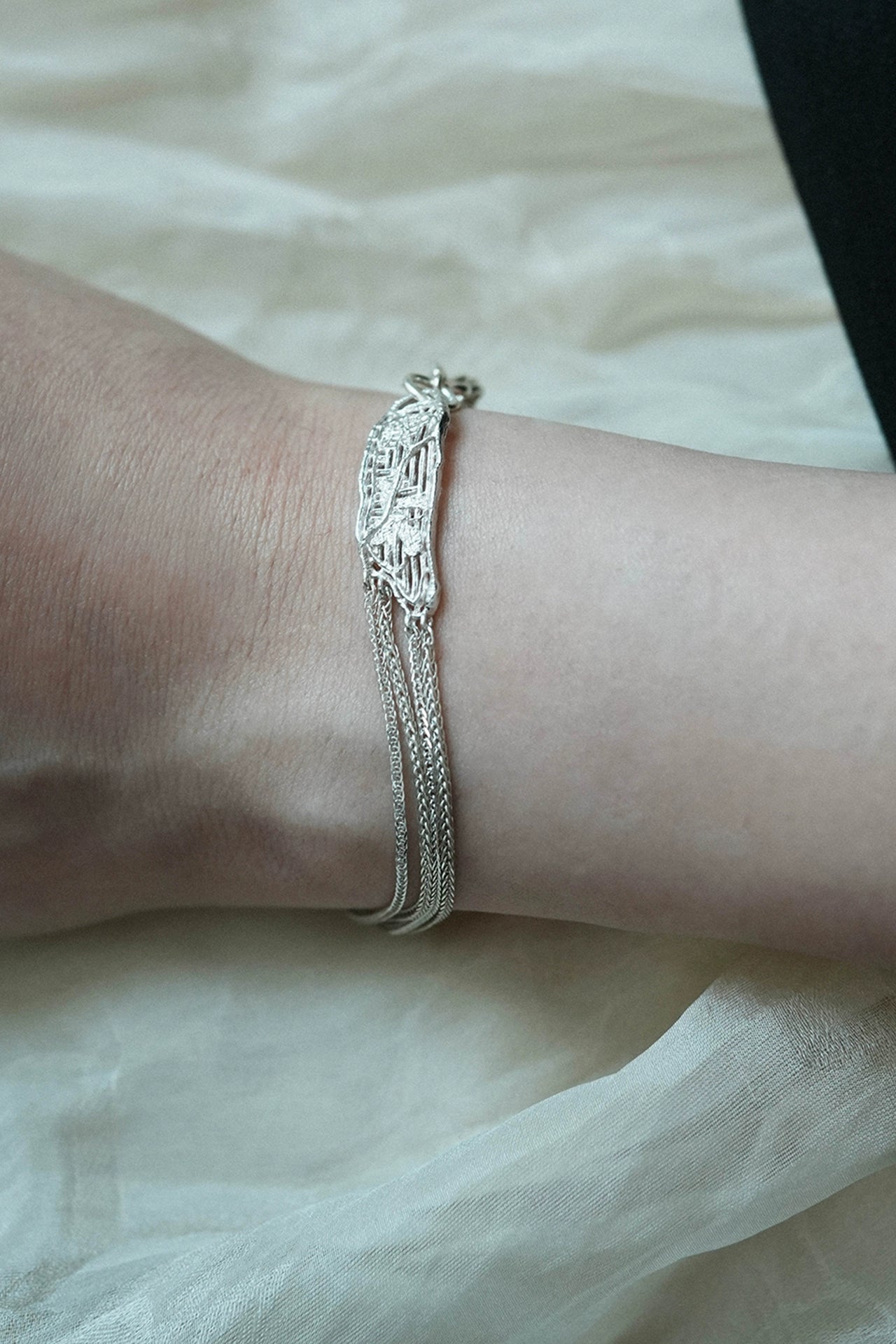 S925ヴィンテージクチナシファイバーニッチブレスレット　B4149