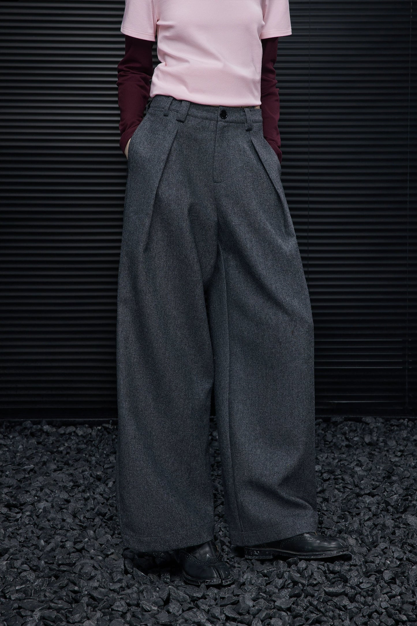 灰色羊毛混紡西裝寬褲 B4550