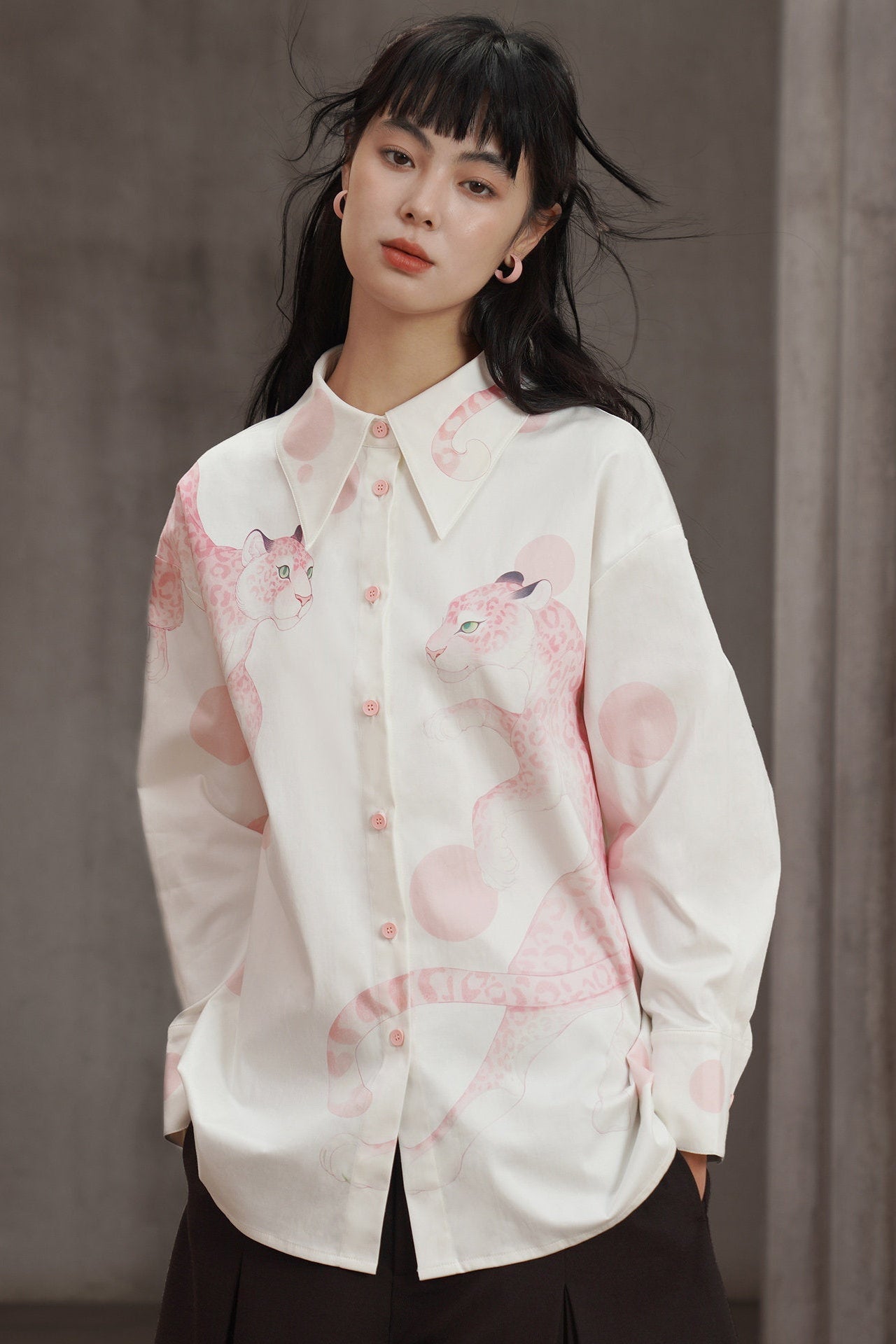 Hand-painted Pink Panther print shirt B4566