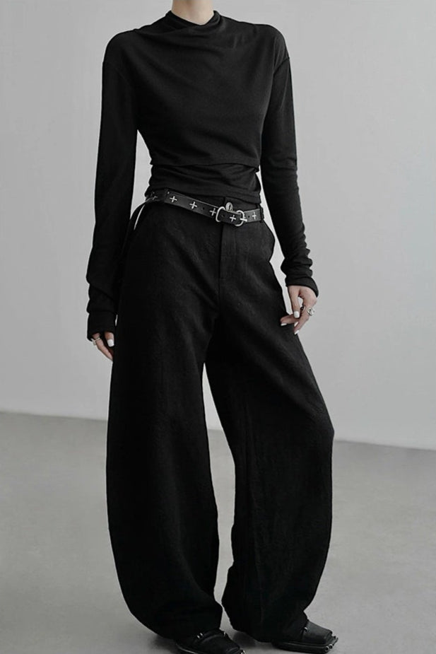 不規則領口長袖上衣 B4346