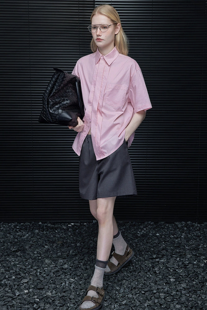 ピンクドロップショルダープリーツシャツ　B3877