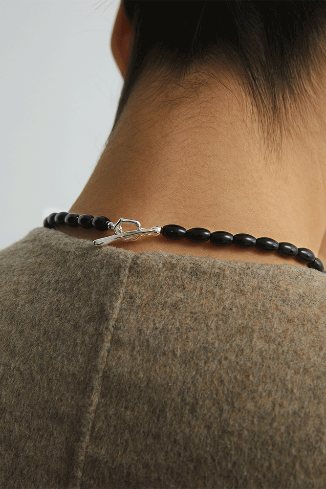 S925タイガーアイ ブラックアゲートチョーカーネックレス　B4286