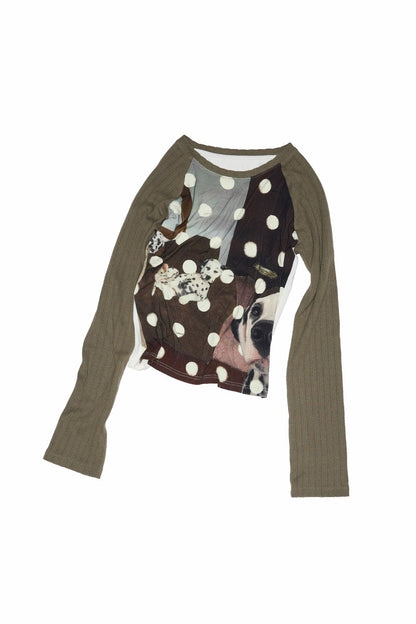 キャット＆ドッグ ドットプリントスリミングTシャツ　B4320