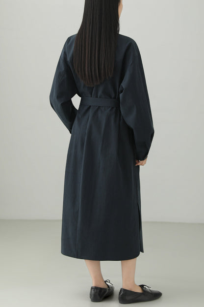 Red Tencel Blend Stand Collar Dress B4663