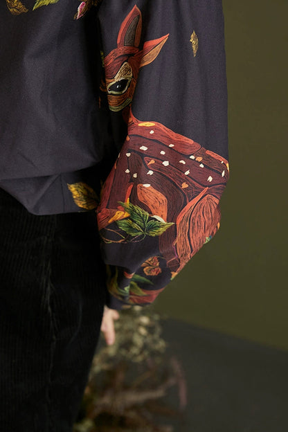 手繪鹿紋寬鬆襯衫 B4460