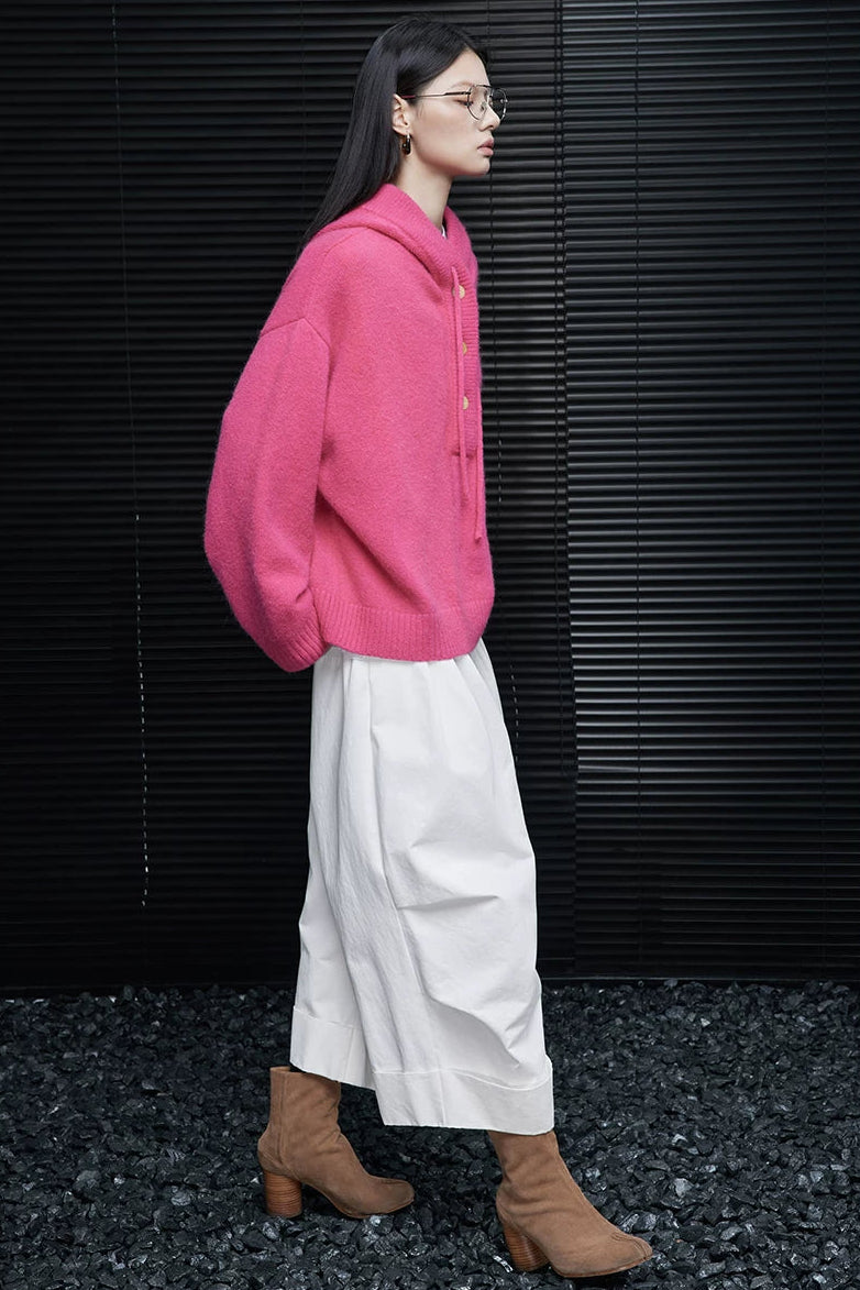 100％ウールバービーピンクフード付きセーター　B4579