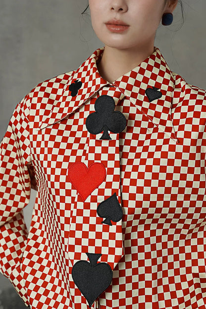 チェック柄トランプ刺繡ネクタイ　B4583