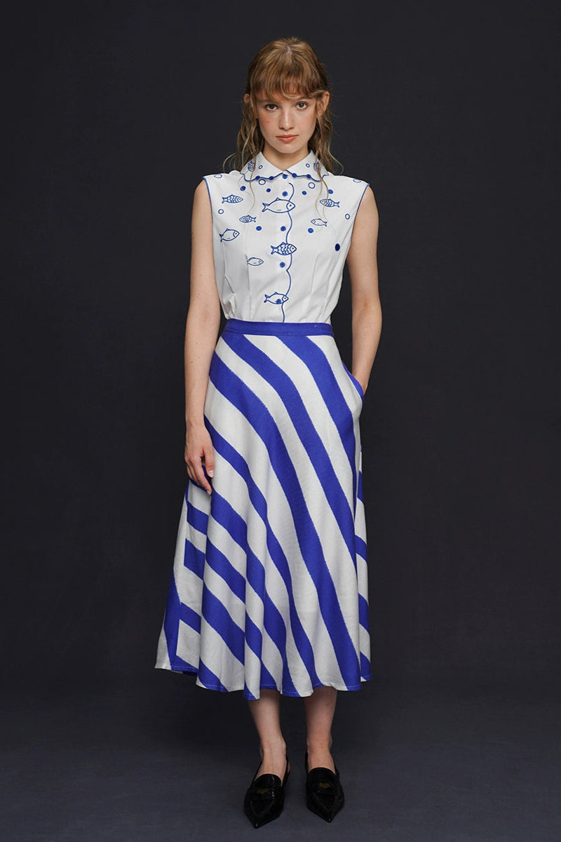 藍白條紋長裙 B4158