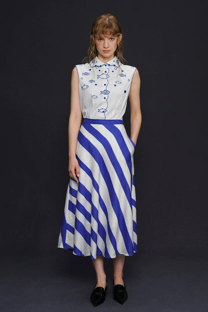 藍白條紋長裙 B4158