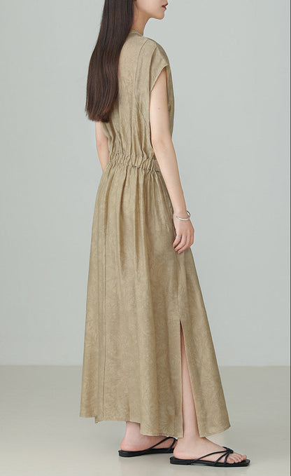 Linen Tencel Jacquard Slit Dress B4895