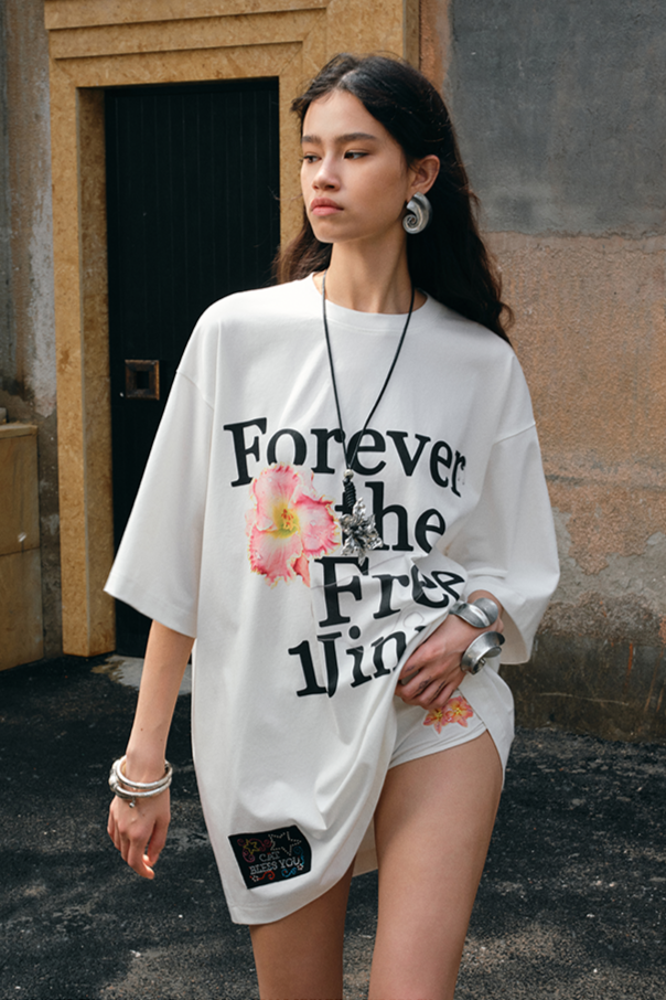 フラワーモノグラムプリントルーズTシャツ　B3942