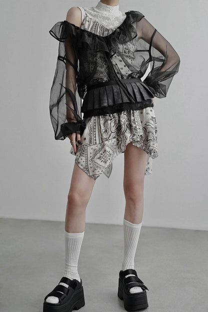 Ropeway Deep V-neck Sheer Shirt B4253