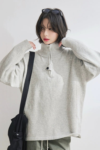 高領拉鍊寬鬆毛衣 B4429