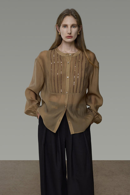 Sequined Embroidered French Loose Blouse B4938